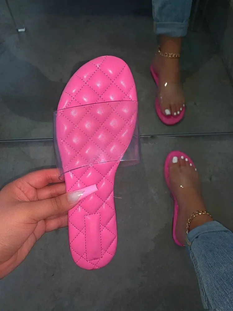 

Summer Women Flat Slippers Clear Slides Transparent Upper Female Sandals Tie-dye Insole Casual Flip Flops Outdoor Roman Shoes