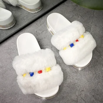 

Women's flip flop Open Toe Slides Faux Fur Cute Fuzzy Slippers Comfort Flat soft Lightweight Sandals
