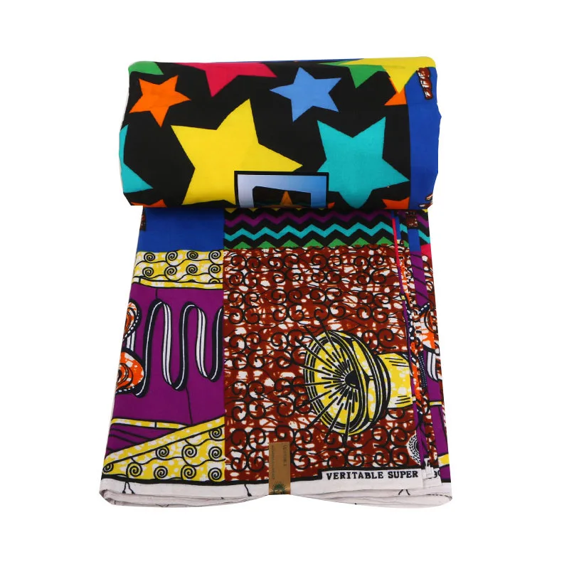 

New Wax Fabric Fashion Design Colorful Stars Print African Ankara Verutable Guaranteed Dutch Wax Printed Fabric