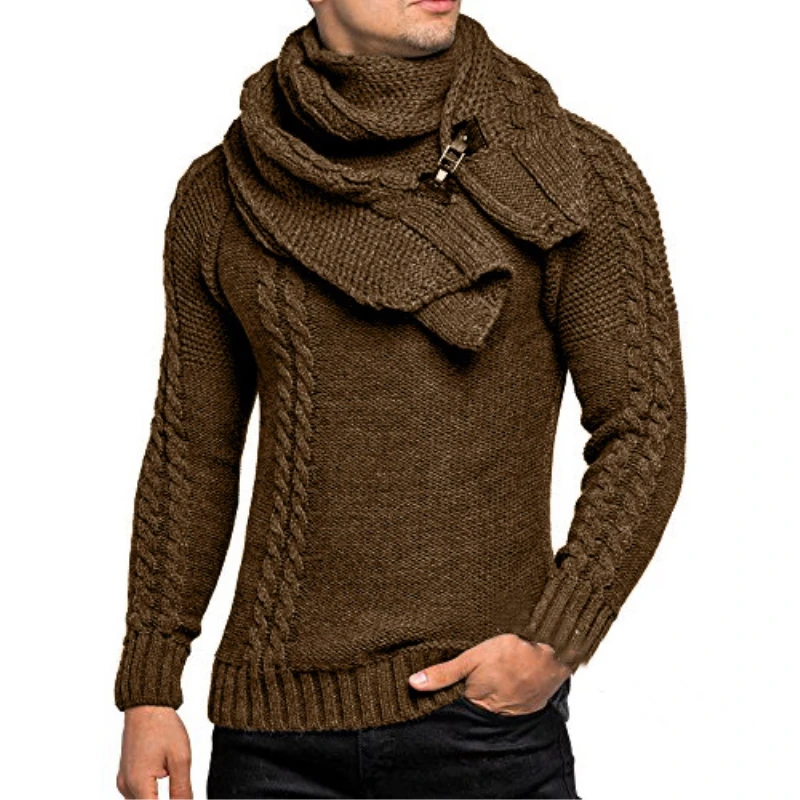 Autumn Warm Sweater Men Fashion Solid Detachable Scarf Turtleneck Christmas Sweater Male Winter Casual Outerwear Pullover Coat Autumn Warm Sweater Men Fashion Solid Detachable Scarf Turtleneck Christmas Sweater Male Winter Casual Outerwear Pullover Coat