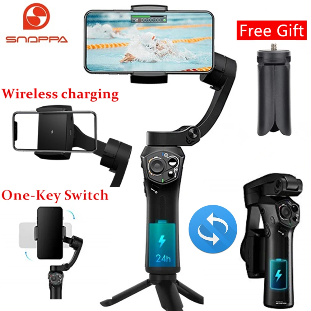 Snoppa Atom Foldable Pocket Sized 3 axis Smartphone Handheld Gimbal Stabilizer for GoPro Smartphones Wireless Charging