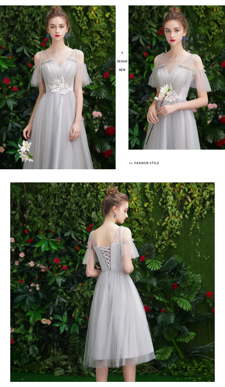 Beauty Emily/6 стилей, кружевное платье подружки невесты с круглым вырезом и аппликацией, фатиновые праздничные платья средней длины для свадьбы, плиссированное платье