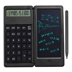 Calculatrice pliable et tablette d'écriture LCD 6 pouces, bloc-notes numérique à 12 chiffres avec stylet, fonction de verrouillage des boutons d'effacement