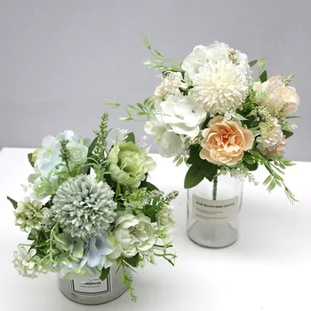 

7 Heads Hydrangea Flowers Artificial Bouquet Silk Blooming Fake Peony Bridal Hand Flower Roses Wedding Centerpieces Decor