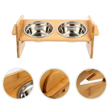 

1 Set Of Dual Food Feeding Bowl Pet Feeder Bamboo Bowl Rack Pet Bowl Holder Bamboo Pet Bowl Stand Feeding Table