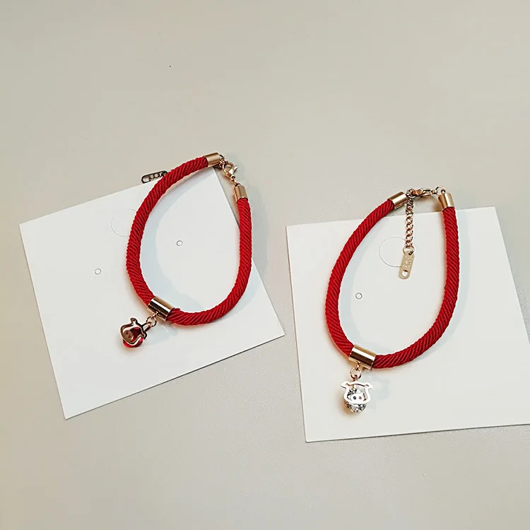 Титановая сталь, красная веревка, розовое золото, браслет с поросенком, простая пара, украшение для рук, год, Зодиак, браслет