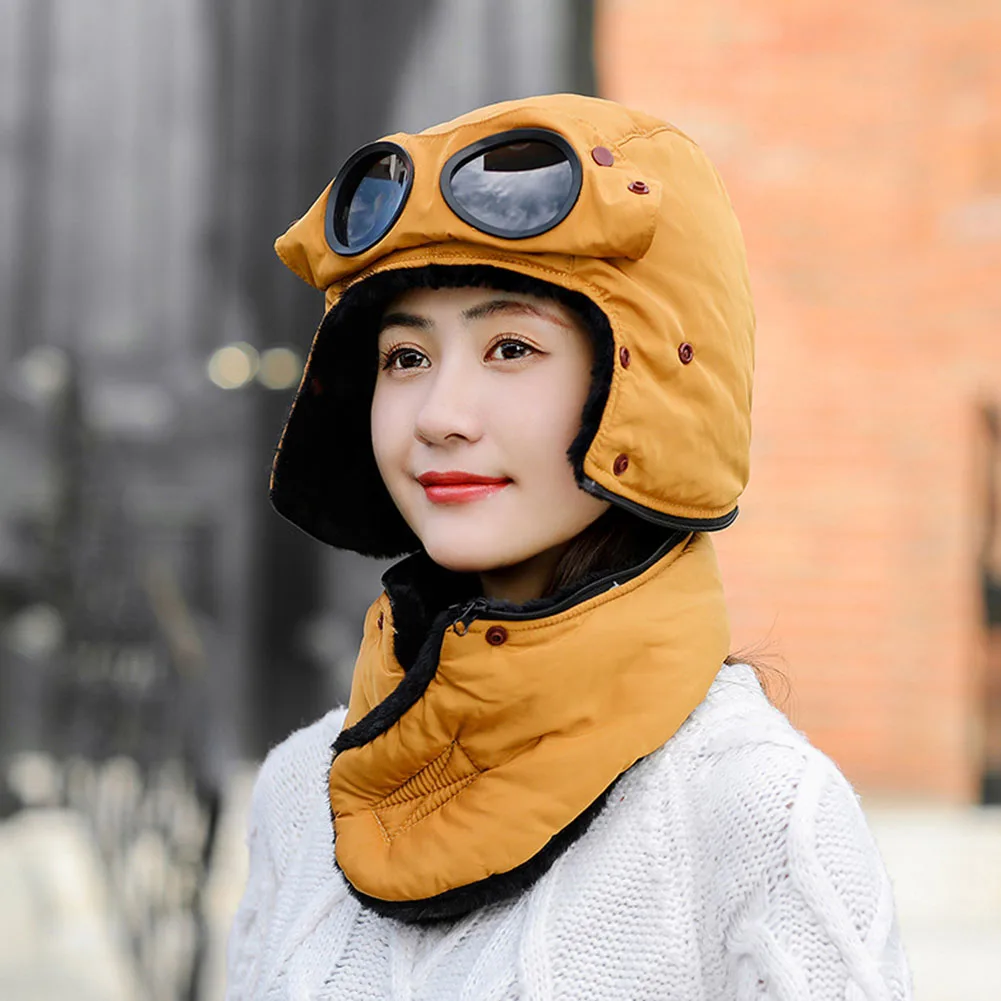 Унисекс Охота ходьба на лыжах зимняя шапка-ушанка зимняя теплая куртка-бомбер Кепки осенние шапки-ушанки с очками для открытого ветрозащитные велосипедные катание Термальность