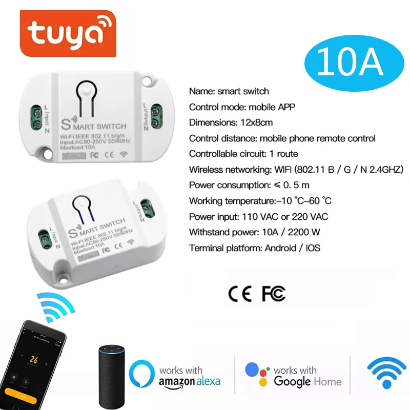 

1/20Pcs Wifi Smart Switch 10A AC90-250V Smart Home Wireless Timer Switches Compatible With Tuya Alexa Google Home IFTTT