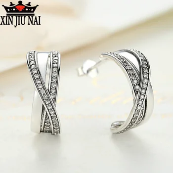 

925 Silver Entwined Rose With Clear CZ Stud Earrings For Women X Cross-studded Diamond Earrings Fashion Exaggerated Personality
