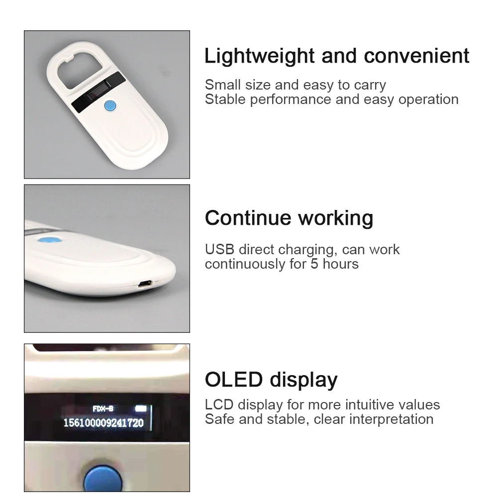 Pet сканер тег oled дисплей перезаряжаемый ID лошадь USB 134 2 кГц FDX B чип ридер для