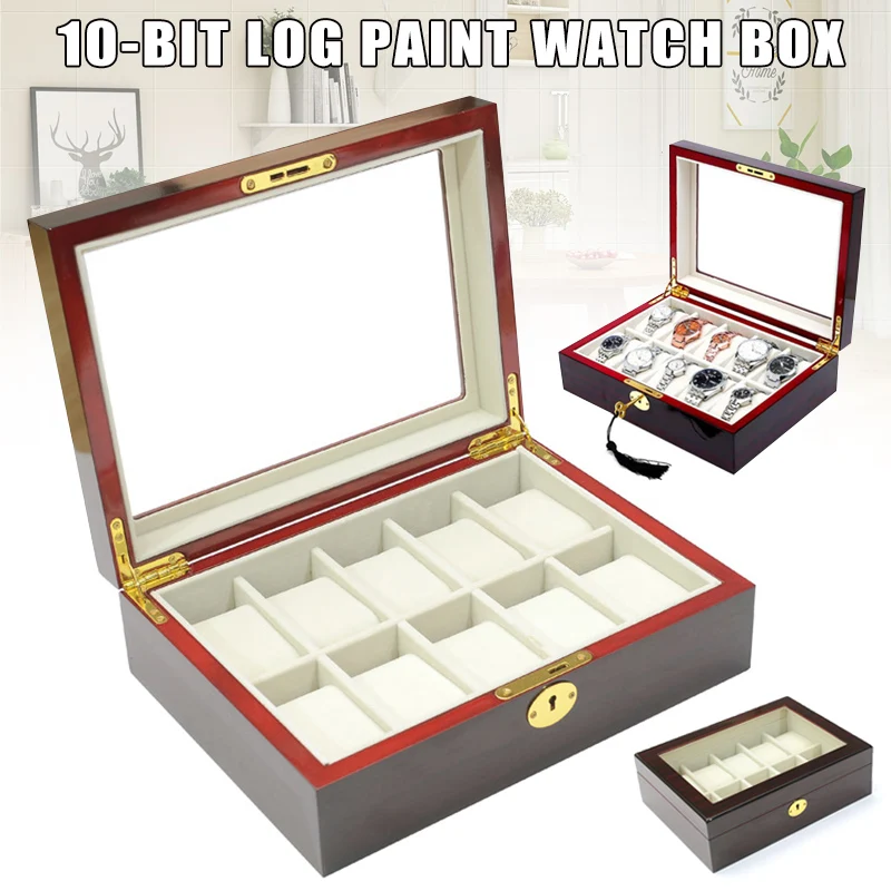 

10 Slots Watch Protective Box Wooden Case Display Organizer Storage Tray for Men Women KQS8