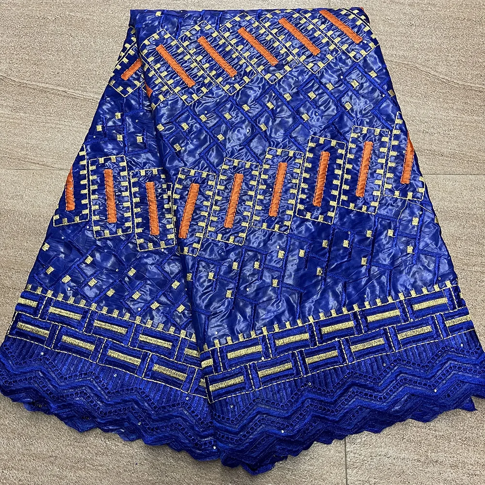 Красивый синий африканский базин Роскошная ткань кружевная в африканском стиле