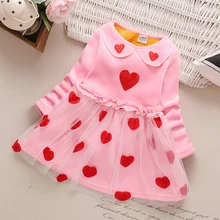 2 3 4 5 6 7 8 Years Children Kids Girls Autumn Winter Velvet Dresses Red Love Kids Tutu Mesh Dress Long Sleeve Princess Dresses