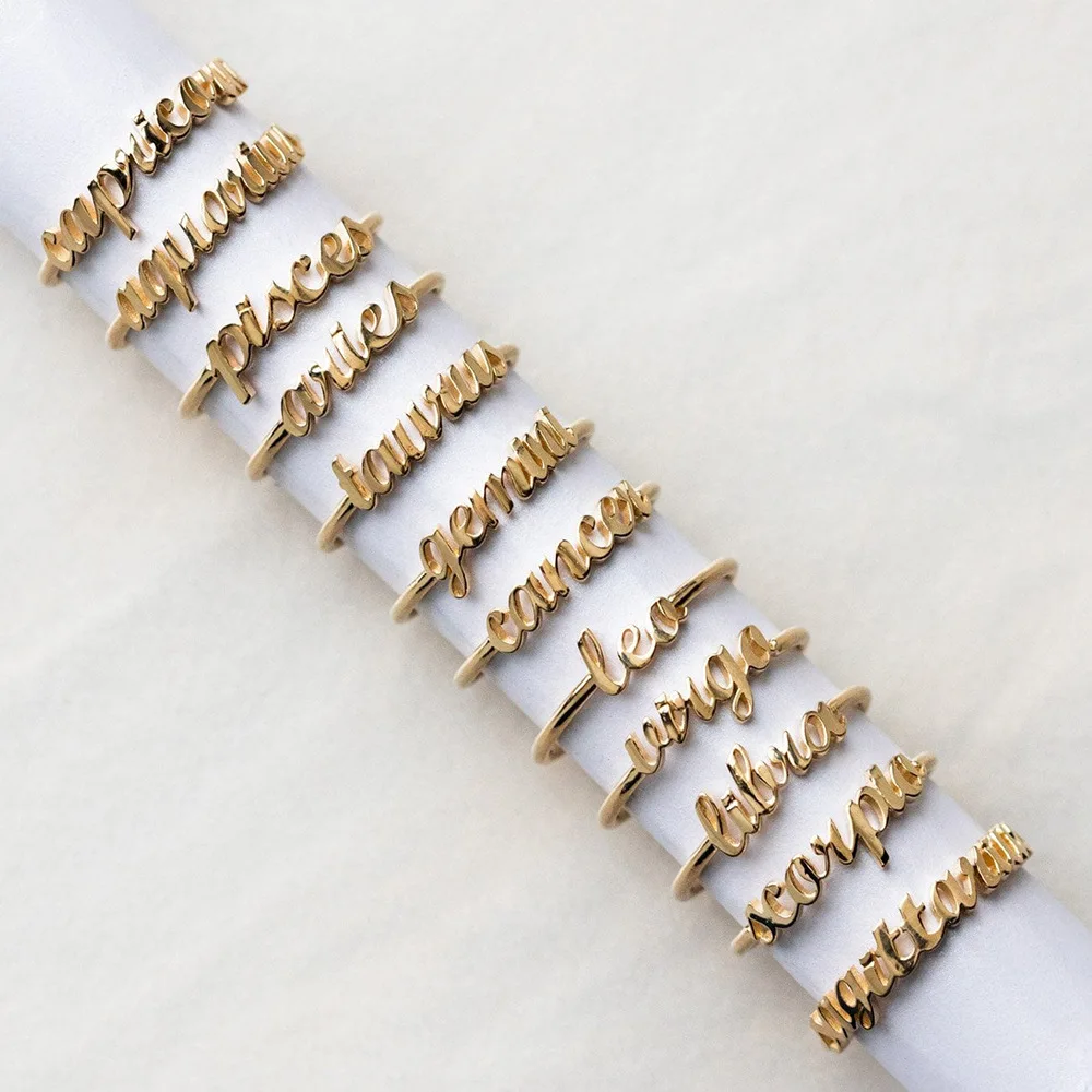

12 Star Gold Open Sign Minimalist Fine Rings Birthday Gift Personality Friendship Jewelry Personalized Zodiac Rings for Women