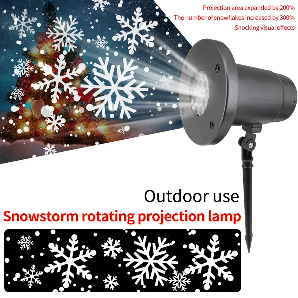IP65 Водонепроницаемый светодиодный вращающаяся проекция светильник лужайки динамический Хэллоуин Рождество Снежинка Stormlight проектор US UK EU AU штекер