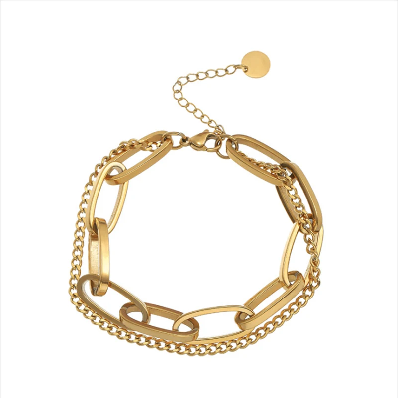XIYANIKE 316L Stainless Steel Gold Color Thick Geometric Chain Bracelets Gift New For Women Men Fashion Party Jewelry
