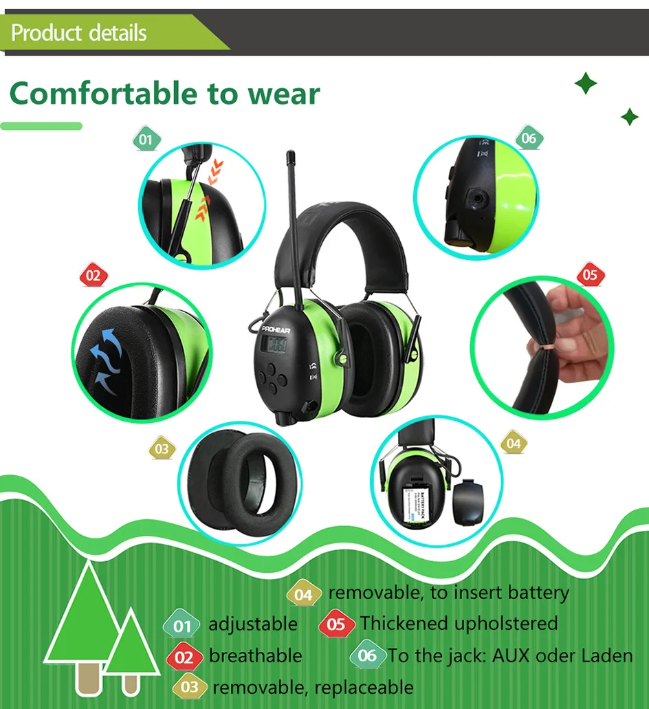 ZOHAN Electronic Shooting Ear Muffs NRR22DB Bluetooth & Radio AM/FM Professional Noise Cancelling Hunting With Waist Hook - Famidy.com