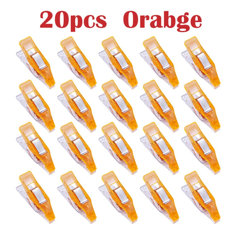 20pcs Orange MIUSIE, 20 шт., красочные, для шитья, Крафт, Стёганое одеяло, переплет, пластиковые зажимы, упаковка для лоскутного украшения, зажим, зажим для одежды - Цвет: 20pcs Orange