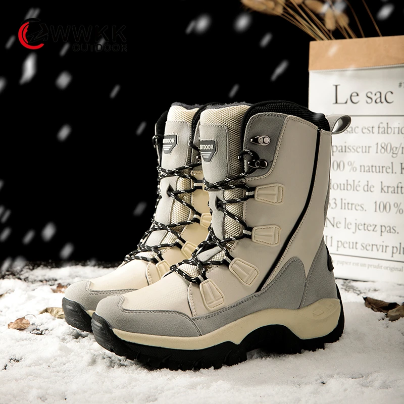 

WWKK 2019 Winter Outdoor Non-slip Warm Waterproof Snow Boots Women Mid-Calf Thicken Sole Boot Hike Ski Sports Shoes Woman