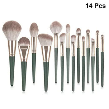 

14 Pcs makeup brushes Green Nylon Bristle Powder Brush Makeup Tools For Women