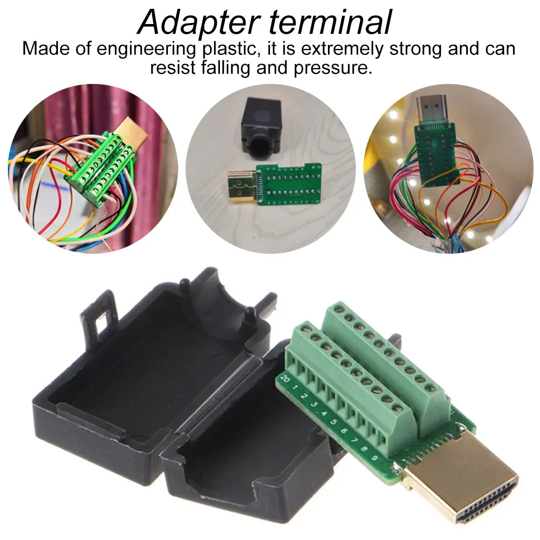

HDMI 19P Male Plug Breakout Terminals Solderless Connector with Black Plastic Cover Male for Computer