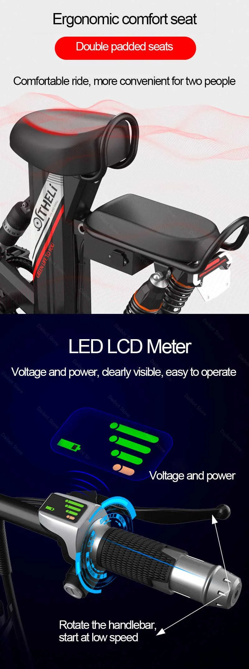 Daibot Electric Folding Bicycle 400W 48V Two Wheels Electric Bicycles With Removable Battery Mini 12 Inch Electric Scooter Bike (15)