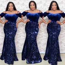 MD – Robe de soirée en velours pour femmes, style sirène africaine, paillettes, épaules dénudées, Sexy, longue, Robe portefeuille, vêtements de fête, nouvelle collection, 2021