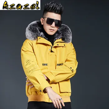 Online Azazel Winter Jacke MĂ€nner Kleidung Mit Kapuze Parka Echt Kaninchen Pelz Mantel 100% Fuchs Pelz Kragen Baumwolle Ărmel Ropa De Hombre LXR844