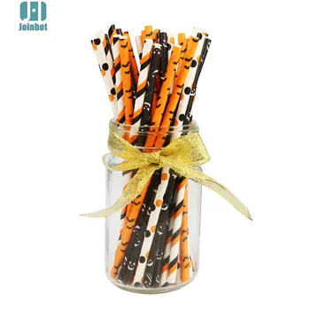 

25pcs Halloween Paper Straws Disposable Ghost Bat Ring Warranty Party Supplies