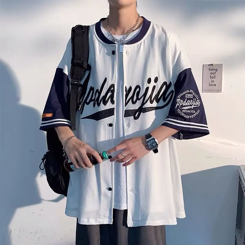 best famous kanye west the college dropout graphics baseball uniform men women hip hop rap vintage jacket men casual HOUZHOU Baseball Shirt Women Men Harajuku Hippe Vintage Oversized Hip Hop Streetwear Korean Style Short Sleeve Button Up Blouse