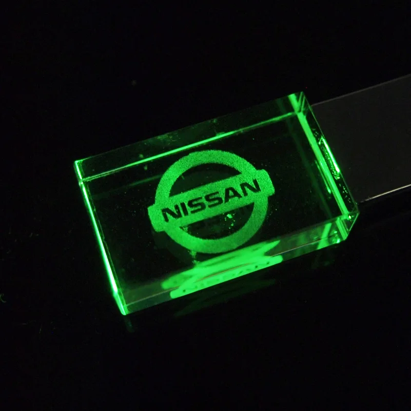 СВЕТОДИОДНЫЙ Автомобильный логотип NISSAN Хрустальный USB накопитель 2 0 стеклянная