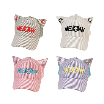 

Boys Girls Children Caps Hats Adjustable Sun Protection Cartoon Striped Print Casual Ear Design Mesh Visors Hot Sale