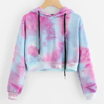 

Autumn New Short-sleeved Printed Hooded Shirt Tie-dyed Hoodie Ladies Hoodie Women Full Sleeve Hooded Sweatshirt Pullover