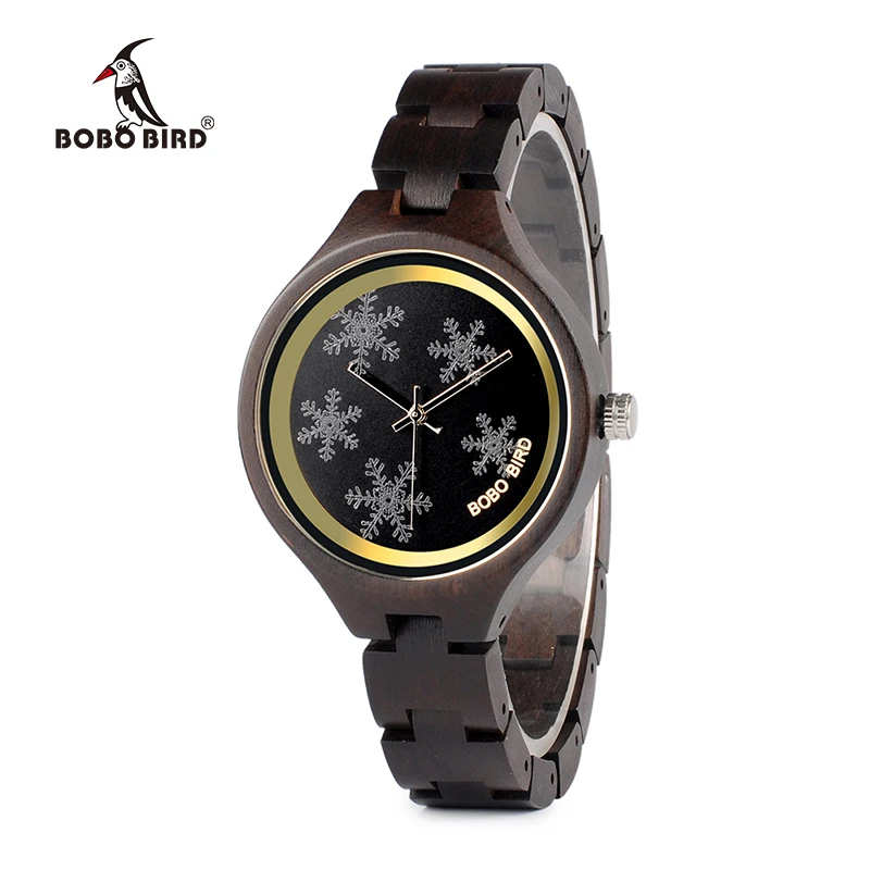 

BOBO BIRD Brand Original Wooden Women Watches Snowflake Dial Quartz Wrist Watch Lady Clocks Gift Relogio Feminino Zegarek Damski