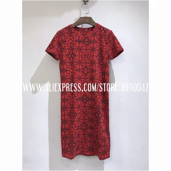 

Red printed dress summer round neck dress casual street wear casual dress 2020 new high quality T-shirt dress