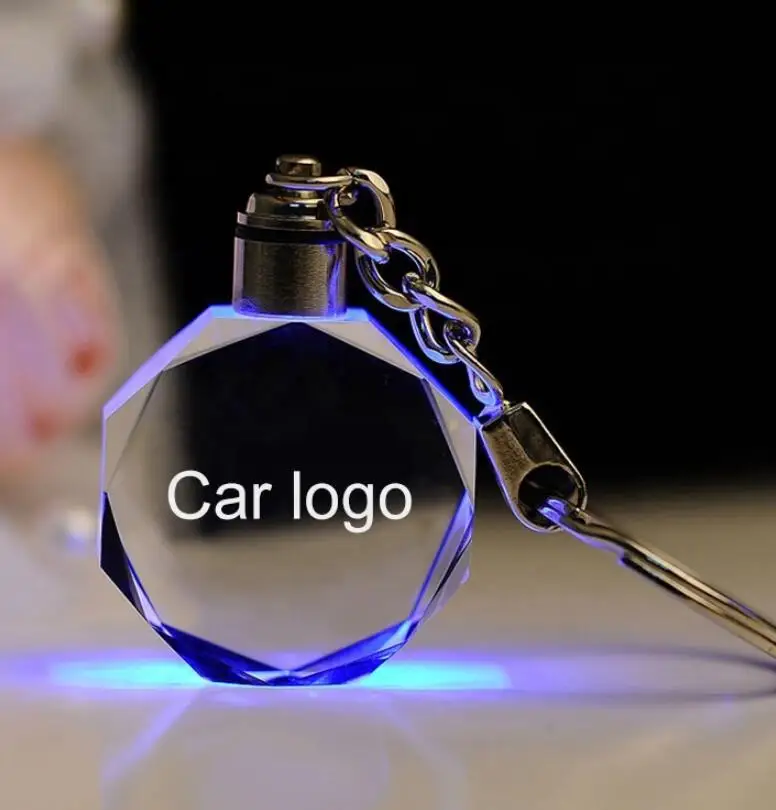 

30 new model luminous keychain with car logo, LED cut glass keychains, party keychains, car logo keychains