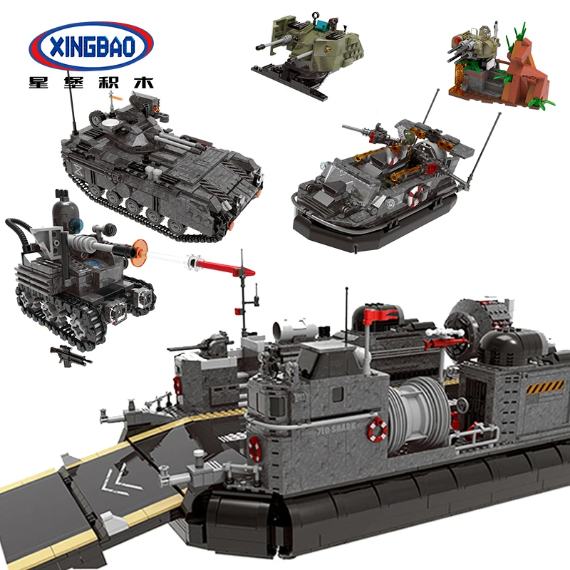 

XINGBAO 06019 Military Army Series UAV Assault Boat Armoured Vehicle Amphibious Transport Ship Sets Building Blocks MOC Bricks
