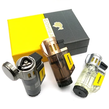 

COHIBA High-end Gadgets Men's Smoking Tool Transparent Butane Gas Lighter 3 Jet Flame Torch Cigarette Cigar Lighter Winproof