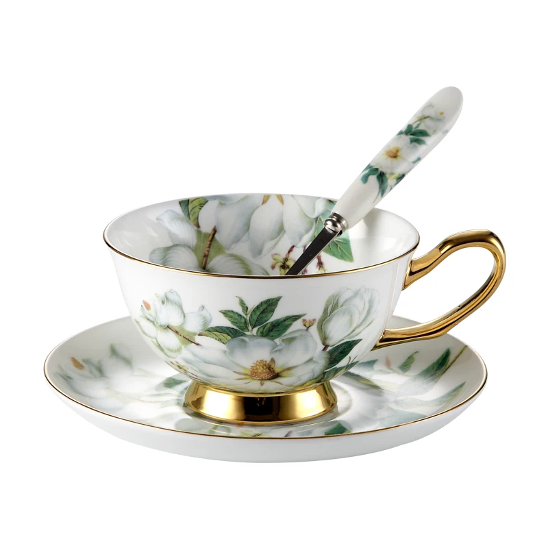 Европейская чашка для кофе набор костяной фарфор золотой край креативный простой керамический бытовой кружки тарелка день Камелия чашка