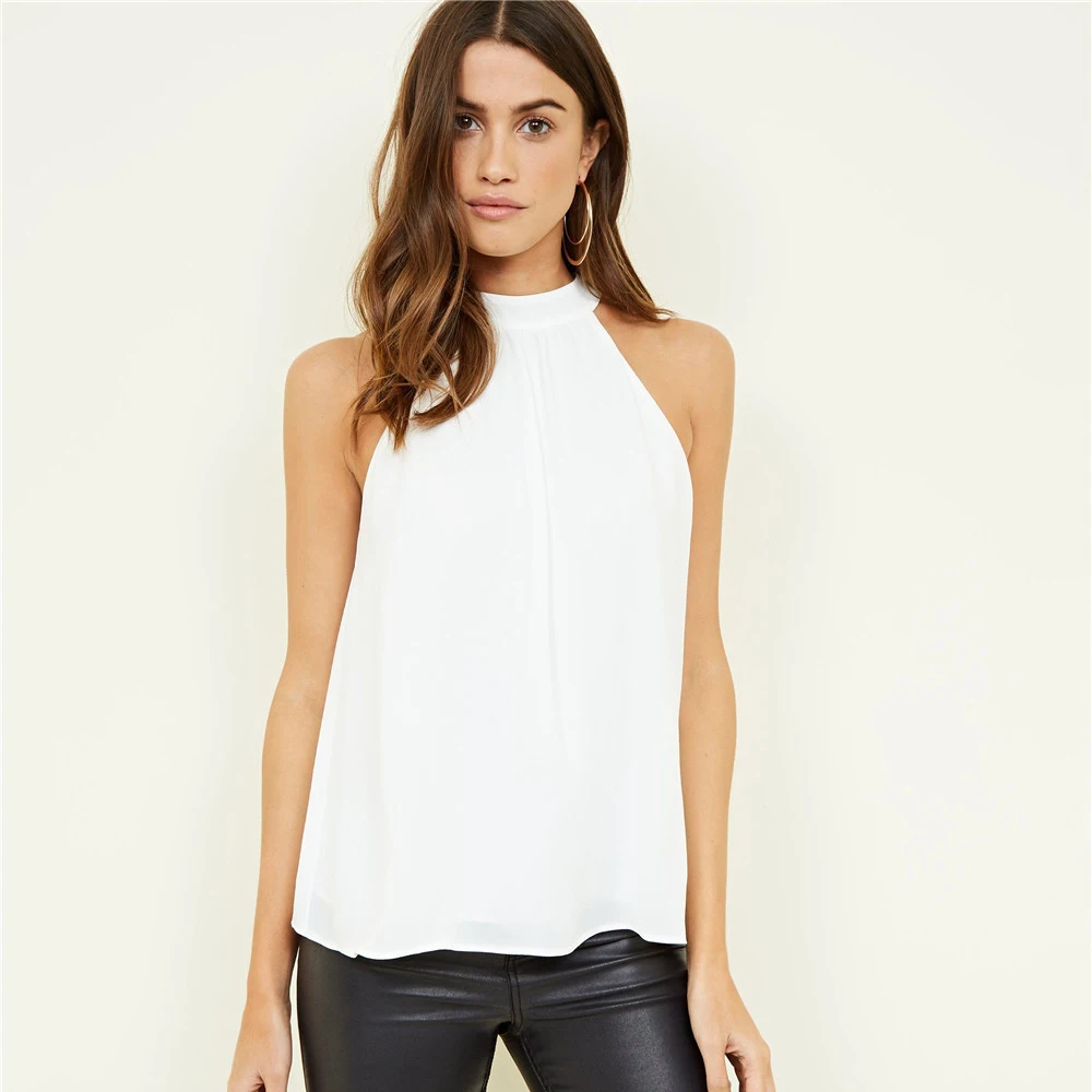 Blusa holgada informal de chifón sin mangas para mujer, camisa de color liso con cuello redondo, talla grande 6XL