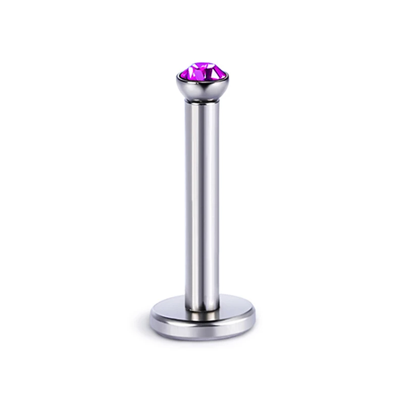 purple Color 1 шт. 16 г CZ Кристалл Лабрет пирсинг внутренняя резьба ухо губы пирсинг Монро кольцо из нержавеющей стали пирсинг ювелирные изделия для тела - Окраска металла: purple Color