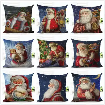 

New Christmas Santa Claus Pattern Cotton Linen Pillow Office Car Home Sofa Decorative Cushion