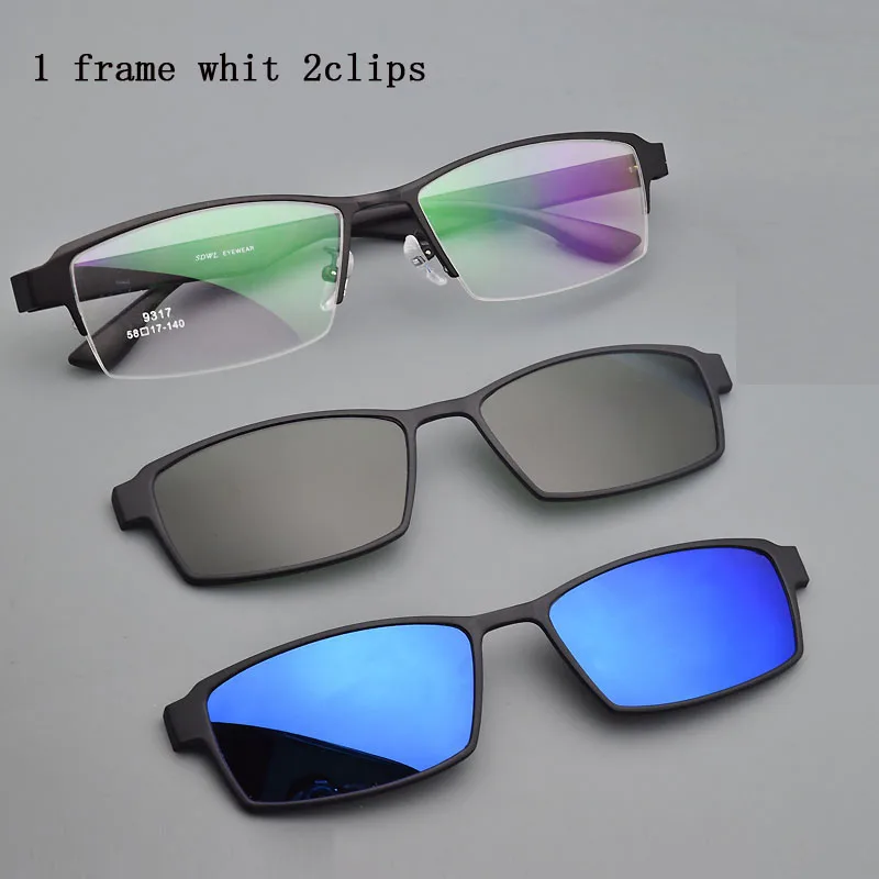 Коробка очки Рамка мужской ленточный магнит клип близорукость очки Рамка 3D линзы поляризованные солнцезащитные очки Песочный Черный