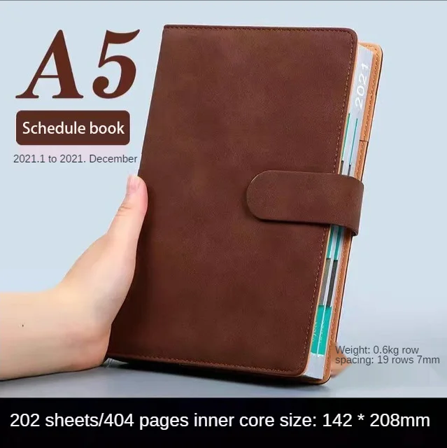 Notebook Books 2021 Schedule Plan 365 Days Daily Calendar Notepad Self-Discipline Punch Card Efficiency Libro Business Office A5 Dark brown