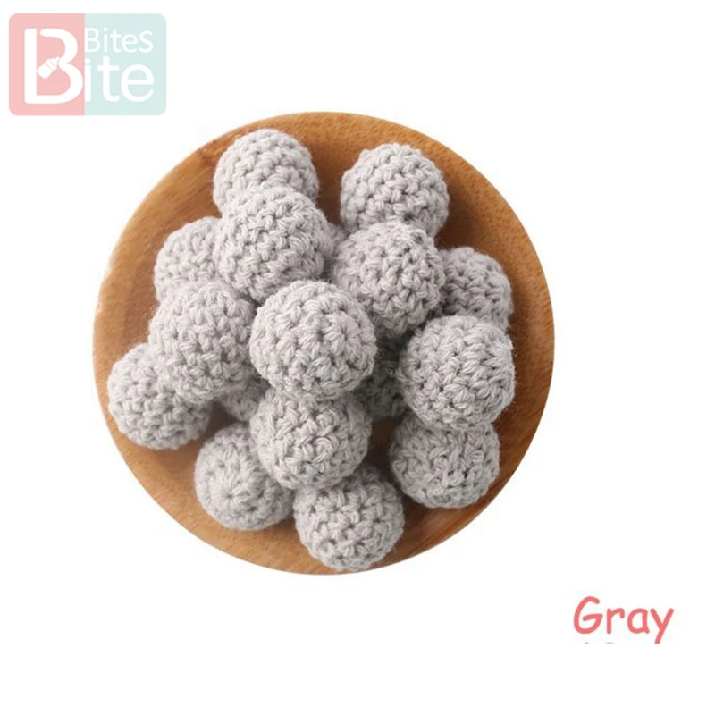 Gray Кусачки 20шт 20 мм деревянное вязание крючком детский Прорезыватель вязаные бусины пустые DIY цепочка для прорезывания зубов подарки Детские товары Bpa бесплатно - Цвет: Gray