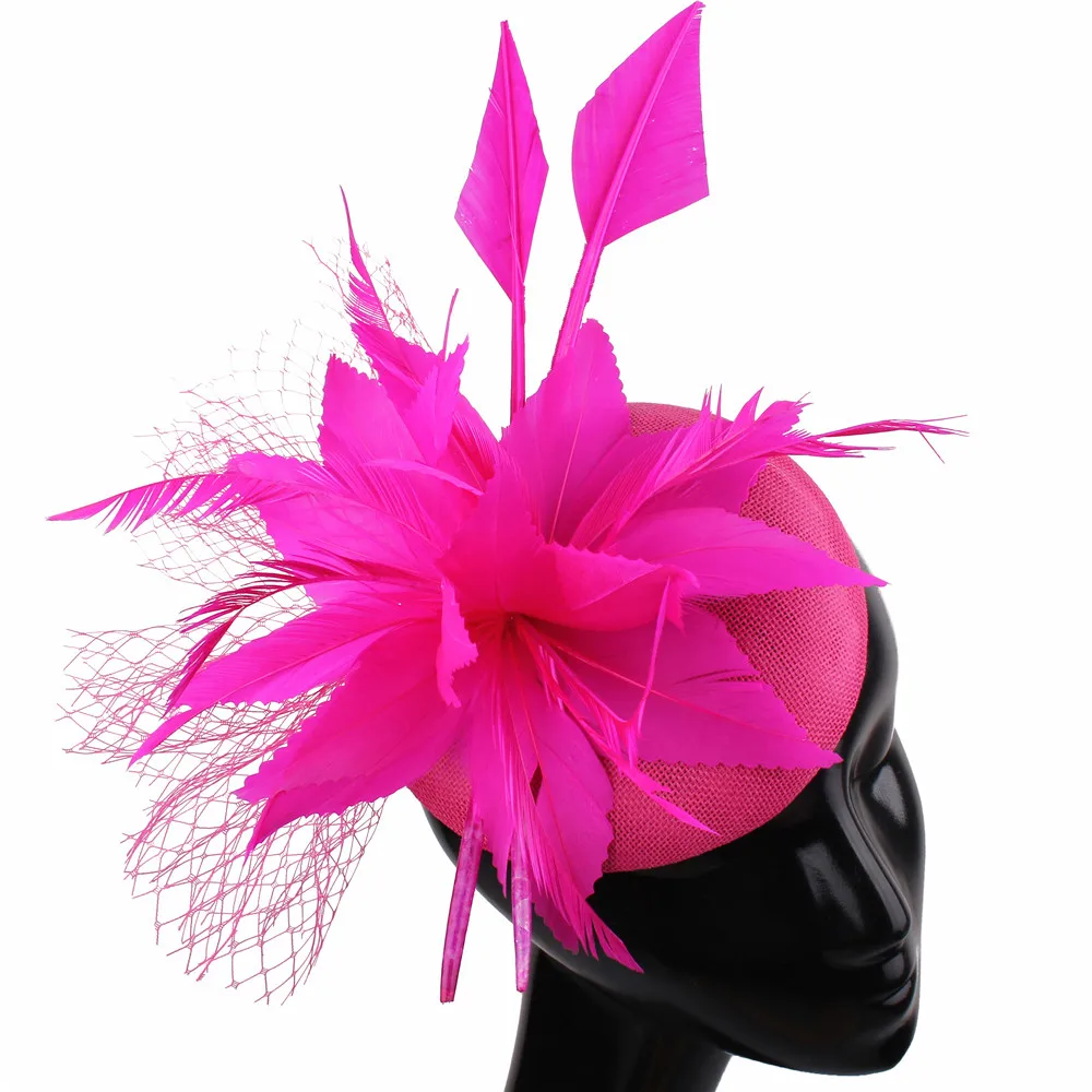 hot pink Коктейльные вуалетки, желтые Свадебные шляпы для женщин, соломенная фетровая шляпа, винтажное красное женское церковное платье, Sinamay Derby, вечерние шляпы - Цвет: hot pink