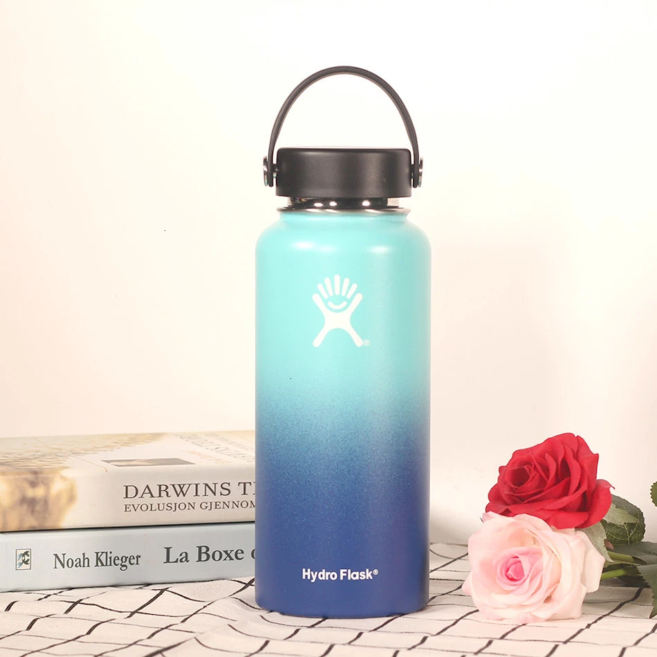 Light dark blue Бутылка для воды из нержавеющей стали, бутылка для воды с вакуумной изоляцией, портативная термобутылка для путешествий с широким горлом, 18 унций - Цвет: Light dark blue