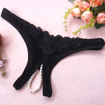 

Womens Embroidered Open Crotch Sexy Panties Ladies Black Briefs Female Red Underwear 2020 Pearl String