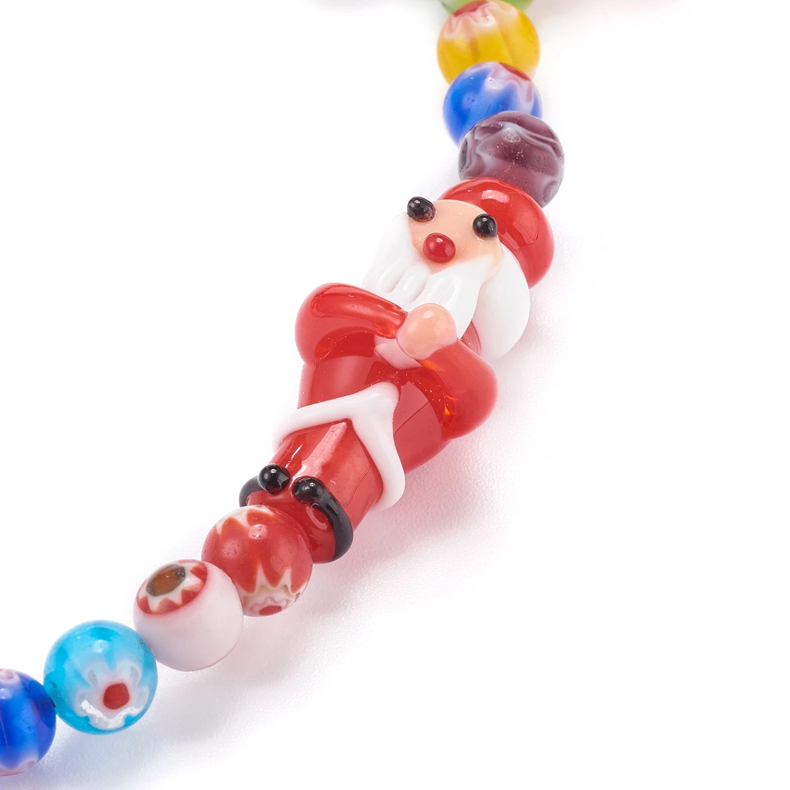 5Pcs Christmas Theme Handmade Millefiori Glass Lampwork Beaded Phone Straps Mixed Color DIY Jewelry Hanging Accessories 19.5cm