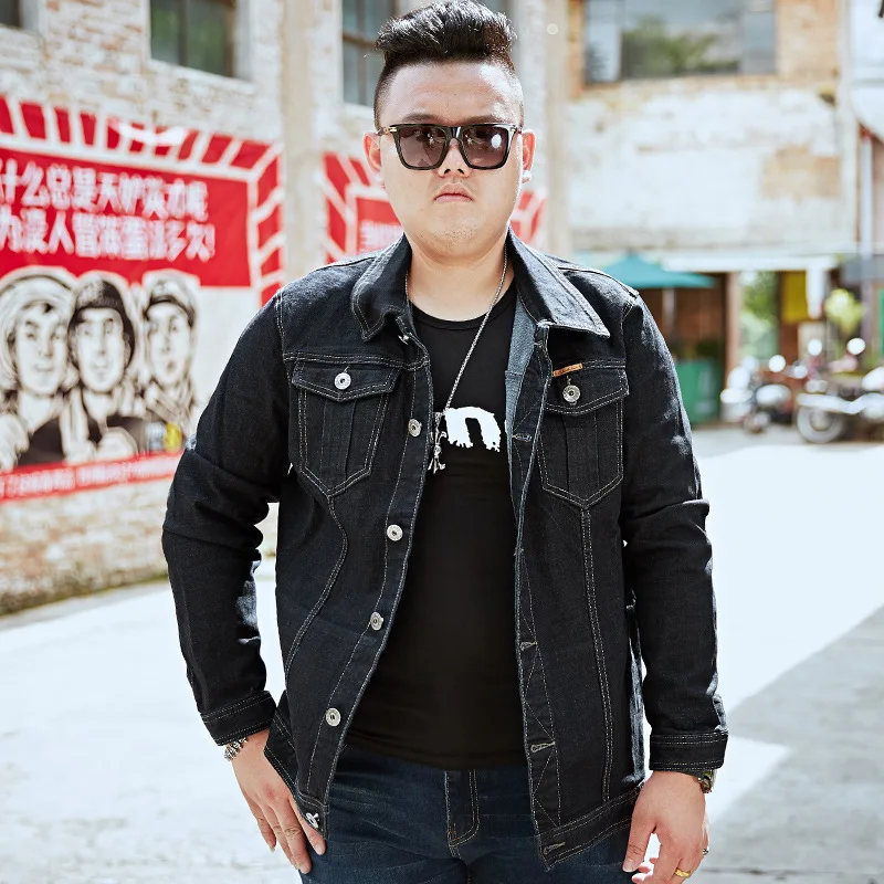 

Large Size Men'S Wear Loose-Fit Denim Jacket Plus-sized And Tide Cowboy Shirt Fat Tops Lard-bucket Elasticity Jeans Coat